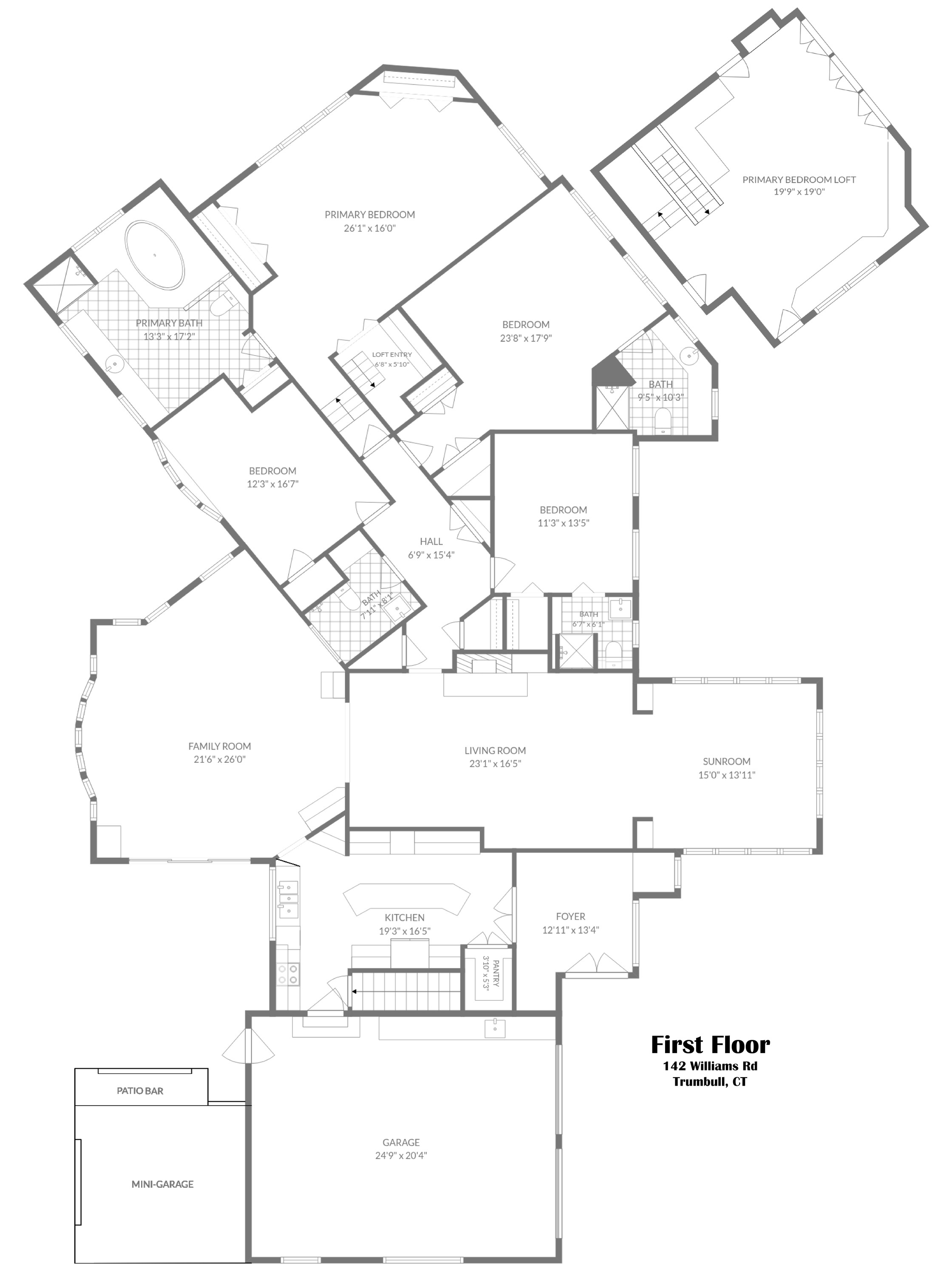 First floor and loft floor plan of 142 Williams Road