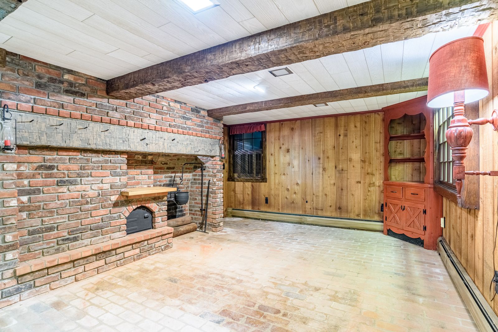 Brick hearth in the lower-level great room